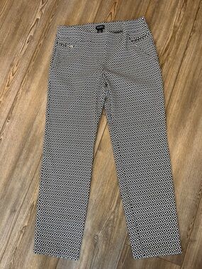 Talbots Black & White Diamond-Print Slim Trousers